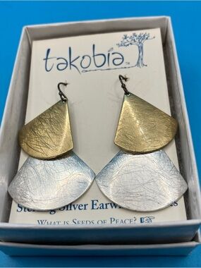 Takobia 925 Sterling Silver Dangle Earrings Gold & Silver Toned Abstract Leaves